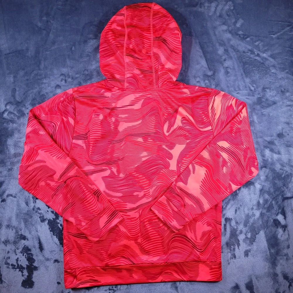 Adidas Boys Red‎ Pink Wavy Graphic Fleece Hoodie Sweatshirt AA7214 Size L 14/16